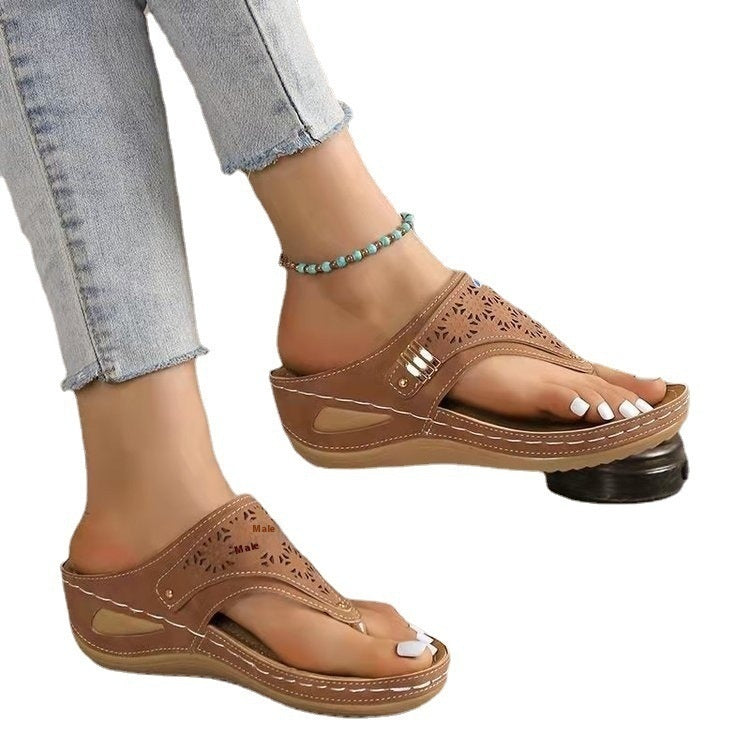 Chanclas europeas y americanas para mujer, antideslizantes, con cuña para exteriores