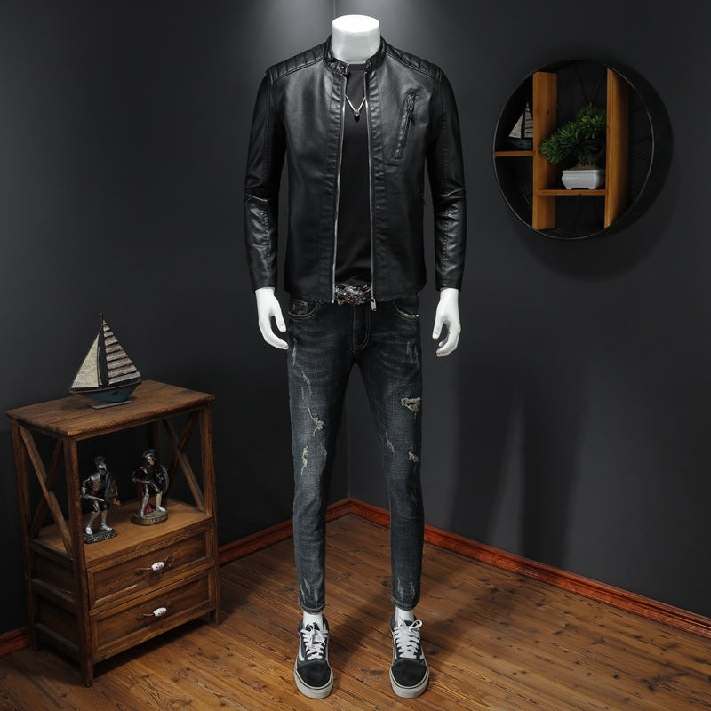 Chaqueta de cuero  con cuello alto