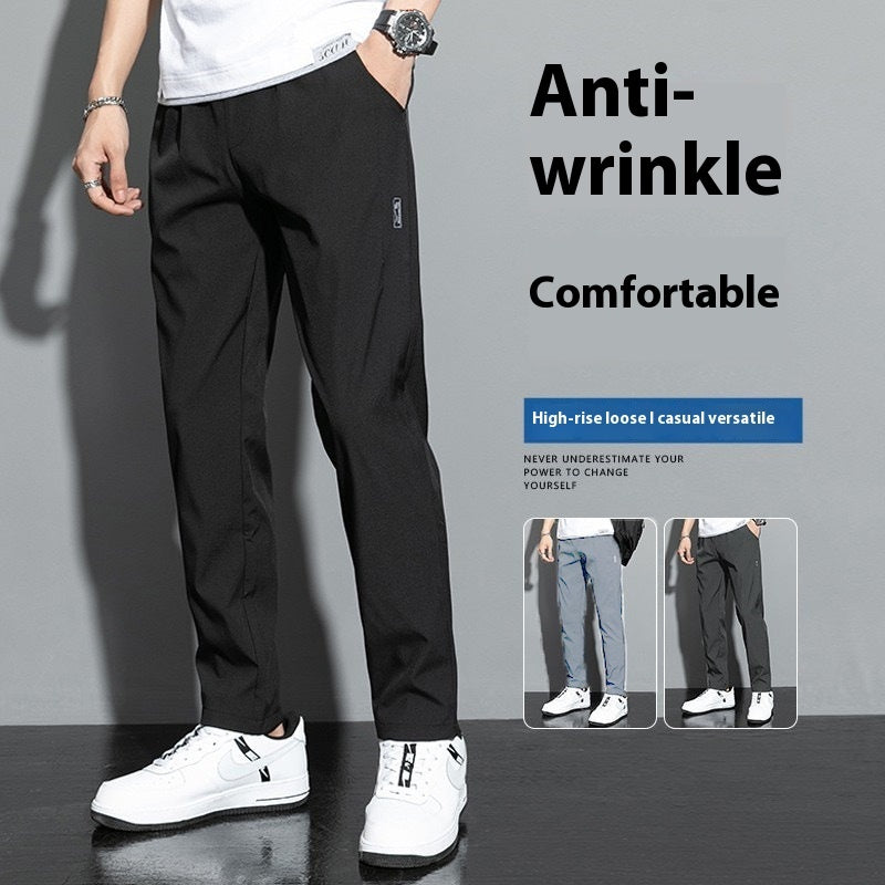Pantalones casuales de verano para hombre, sueltos, finos, de seda helada, de secado rápido
