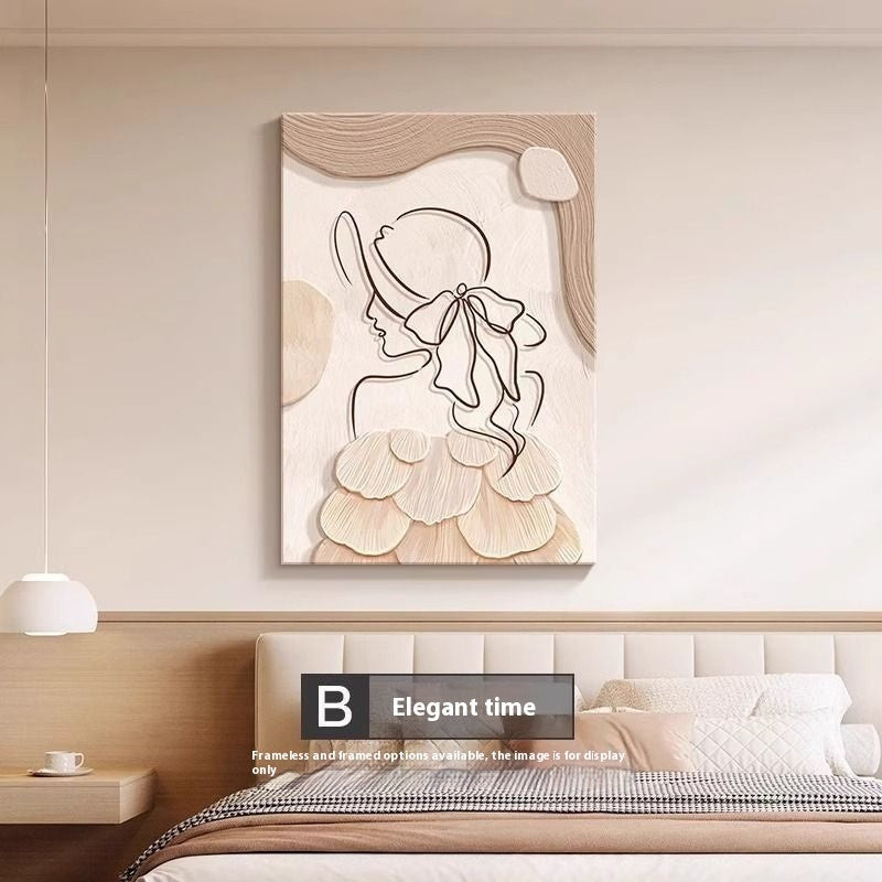 Pintura decorativa estilo crema, línea abstracta, personaje mural .