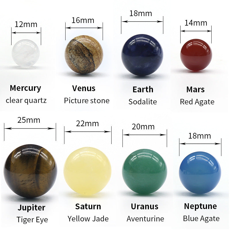 Juego de piedras de ocho planetas de piedra natural