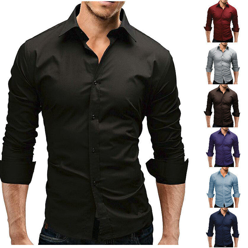 Camisa formal  de color liso, manga larga y corte entallado para hombre