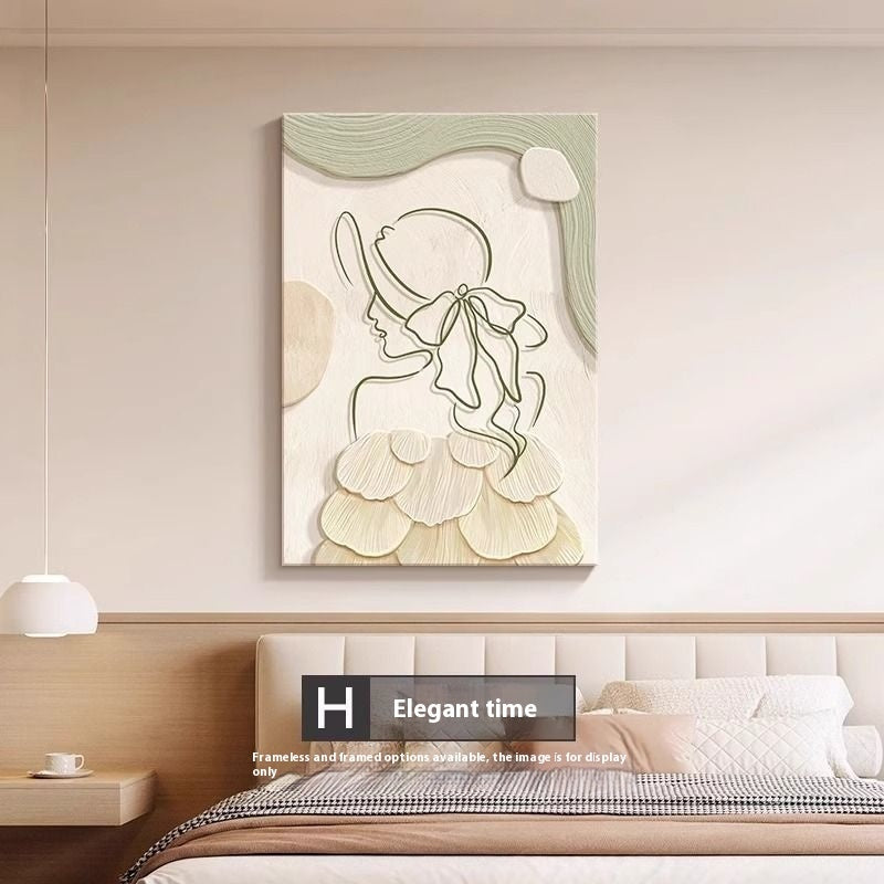 Pintura decorativa estilo crema, línea abstracta, personaje mural .