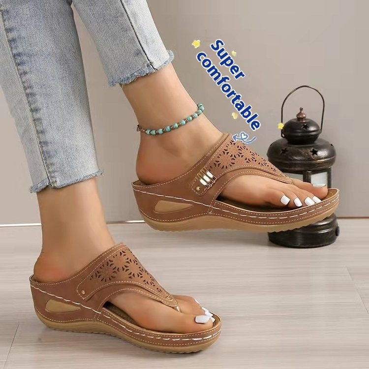 Chanclas europeas y americanas para mujer, antideslizantes, con cuña para exteriores