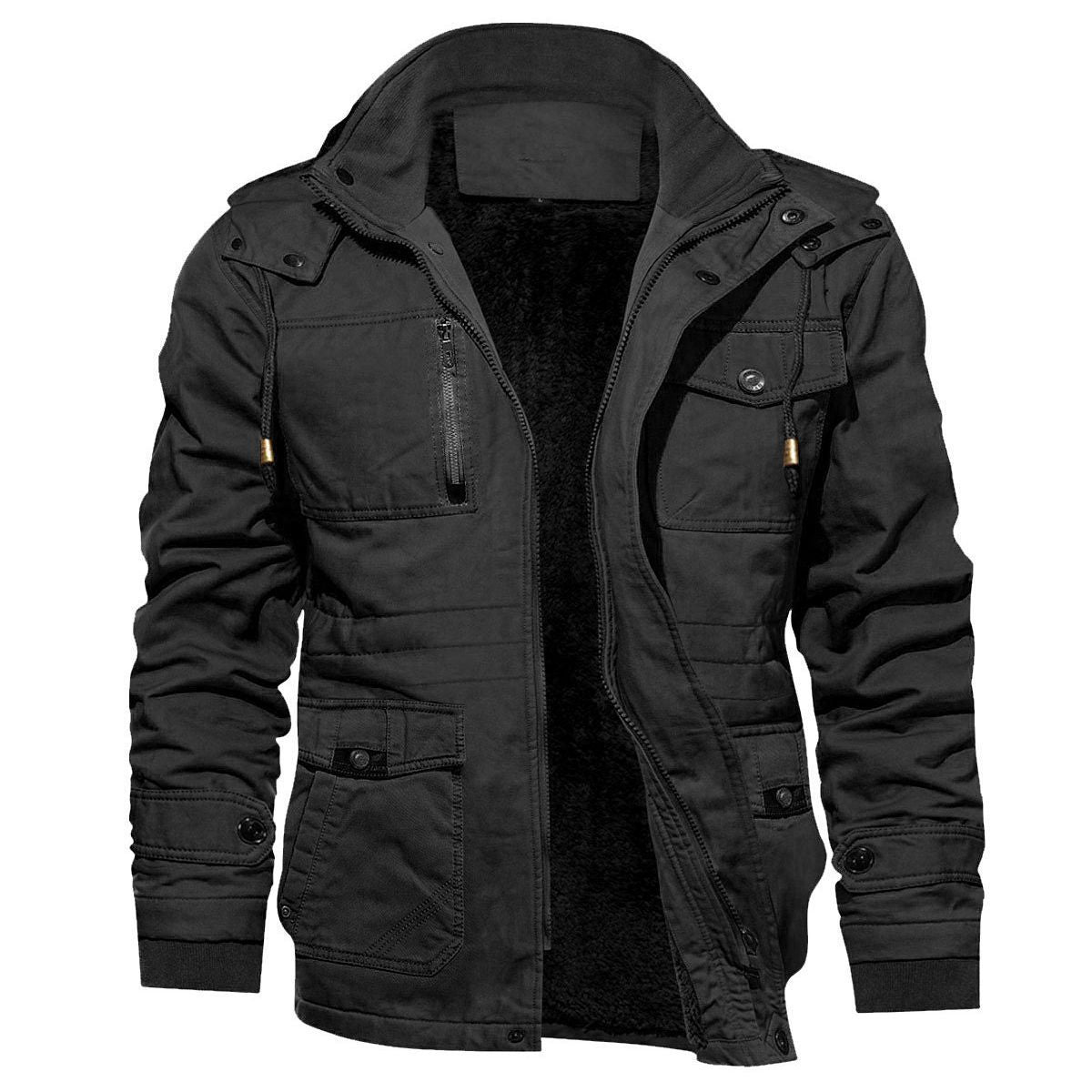 Chaqueta de algodón para hombre con capucha, multibolsillos, estilo vintage, forrada de polar.