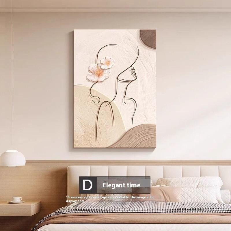 Pintura decorativa estilo crema, línea abstracta, personaje mural .