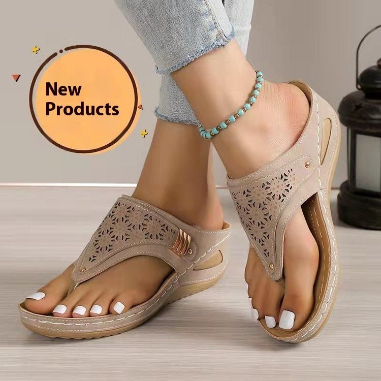 Chanclas europeas y americanas para mujer, antideslizantes, con cuña para exteriores