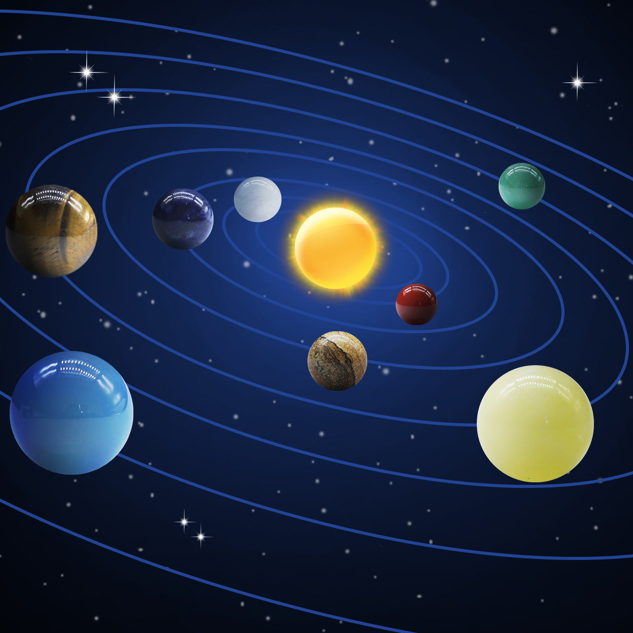 Juego de piedras de ocho planetas de piedra natural