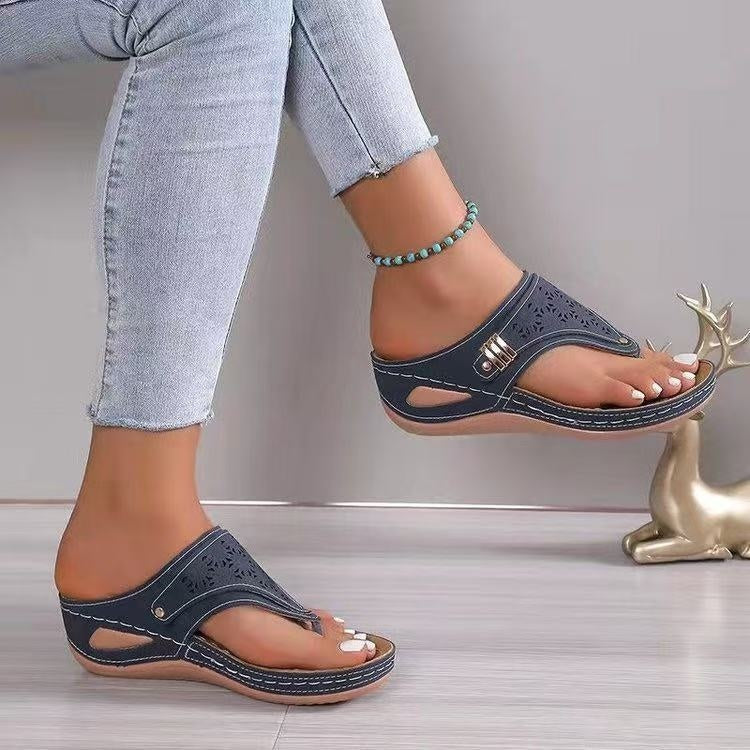 Chanclas europeas y americanas para mujer, antideslizantes, con cuña para exteriores