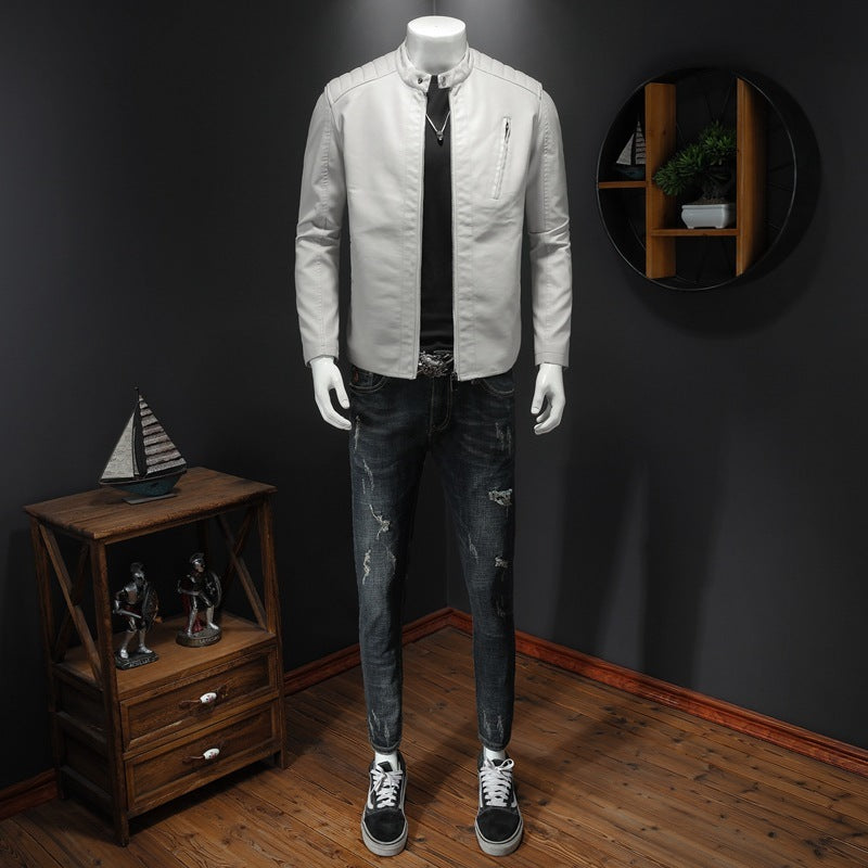 Chaqueta de cuero  con cuello alto