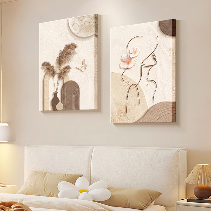 Pintura decorativa estilo crema, línea abstracta, personaje mural .